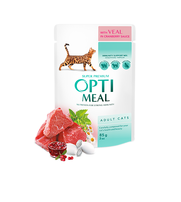 اوبتيميل طعام رطب للقطط البالغة بلحم العجل في صلصة التوت البري 