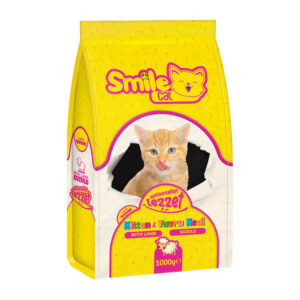 Smile kitten dry food  وزن 1 كيلو سعره الحبه 2.50 العدد بالكرتونه 6