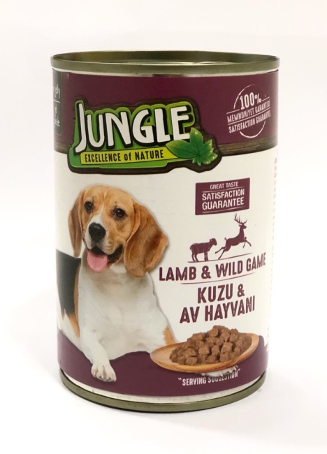 jungle wet food dog 415g lamb & wild game الصندوق يحتوي على 24 علبه ة