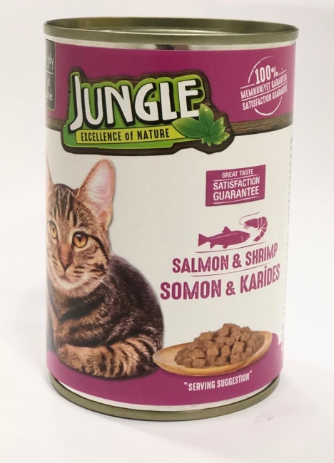 jungle wet food cat 400g salmon & shrimp  الصندوق يحتوي على 24 علبه ة
