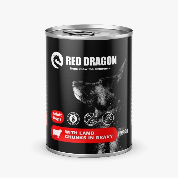 Red dragon wet food dog 400g LAMB الصندوق يحتوي على 24 علبة