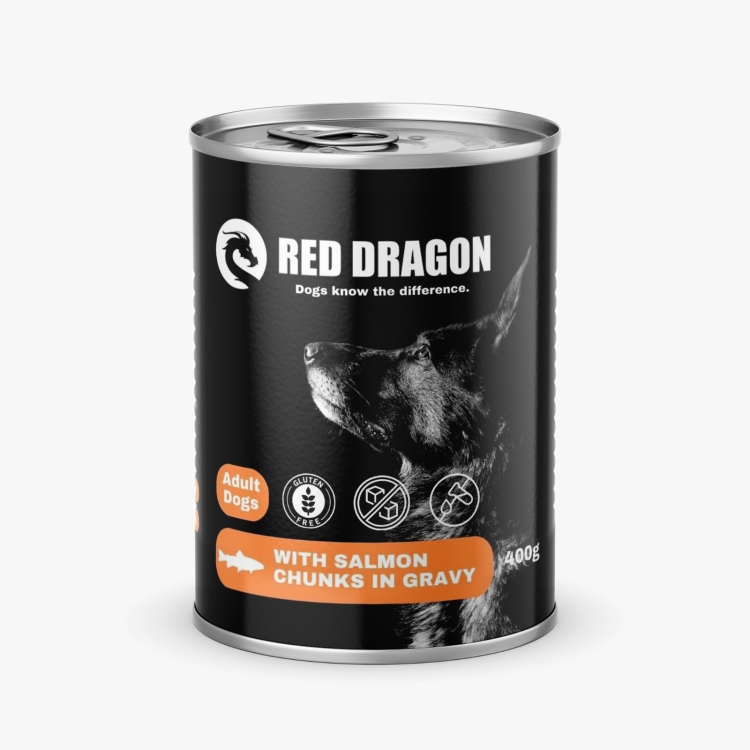 Red dragon wet food dog 400g SALMON الصندوق يحتوي على 24 علبة