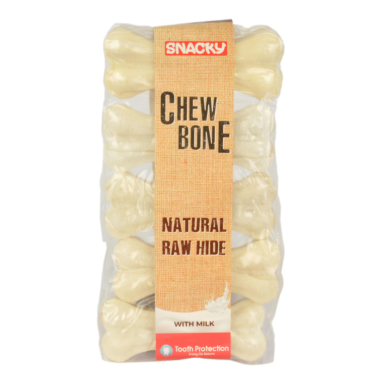 Snacky Natural Chewing Bone يحتوي الكيس على 5 من العضم * 7.5 سم  الكرتونة تحتوي على 10 اكياس