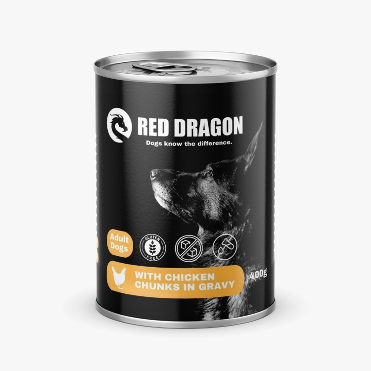 Red dragon wet food dog 400g Chicken الصندوق يحتوي على 24 علبة