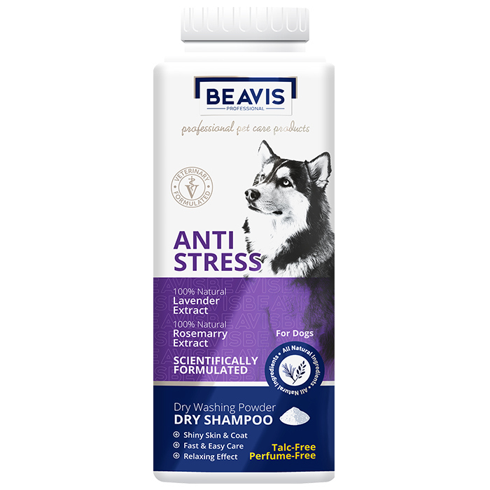 Dog Anti-Stress Dry Shampoo 150 gr سعر الحبة 3 دنانير الكرتونه تحتوي على 6 حبات