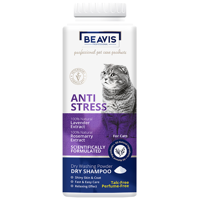 Cat Anti-Stress Dry Shampoo 150gr  سعر الحبة 3 دنانير تحتوي الكرتونه على 6 حبات