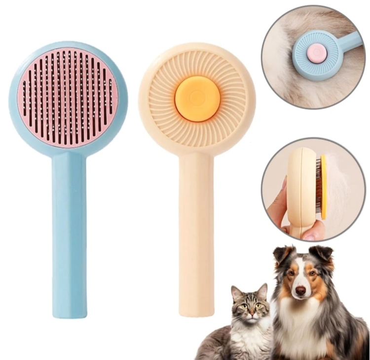 فرشاة تمشيط للقطط والكلاب ذاتية التنظيف أو مشط كبس لإزالة الوبر. 