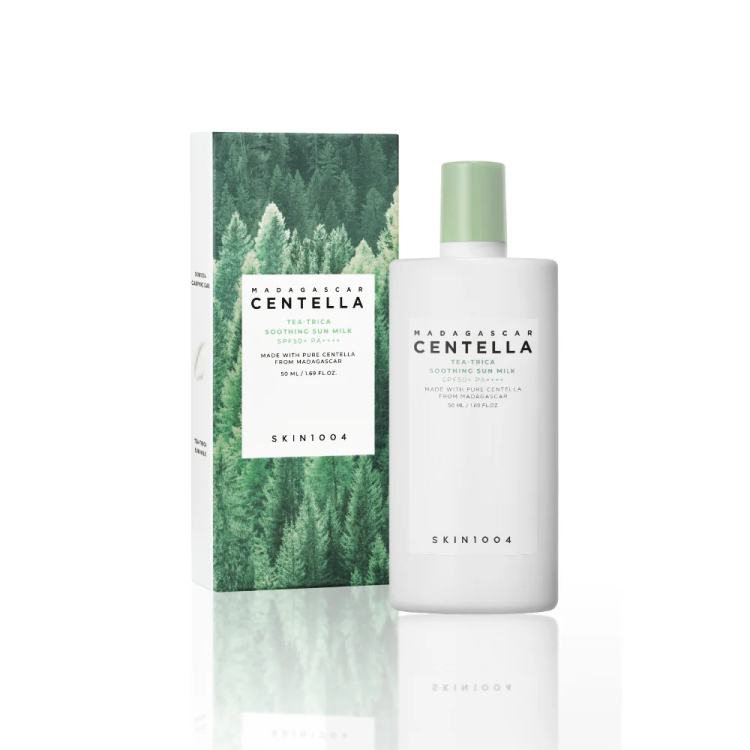 Skin1004 madagascar centella tea-trica soothing sun milk واقي شمس بخلاصة الشاي الأخضر 