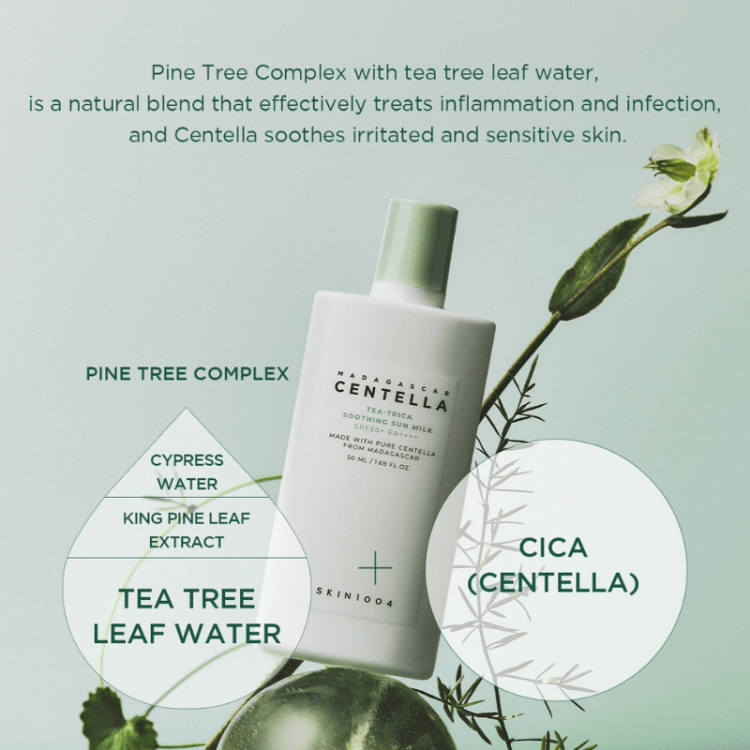 Skin1004 madagascar centella tea-trica soothing sun milk واقي شمس بخلاصة الشاي الأخضر 
