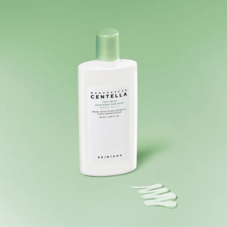 Skin1004 madagascar centella tea-trica soothing sun milk واقي شمس بخلاصة الشاي الأخضر 
