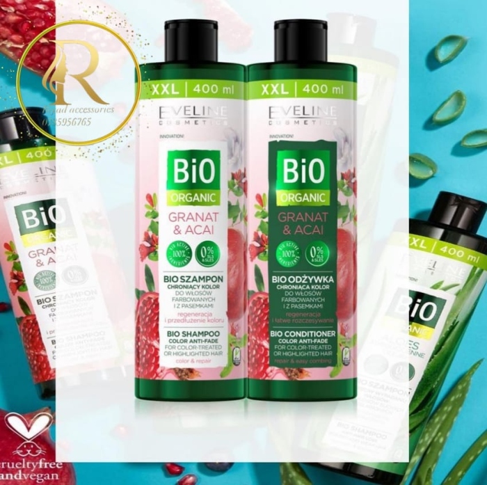 Eveline  Bio Organic Shampoo Color Anti-Fade Granat & Acai 400ml.   بكج شامبو  و بلسم