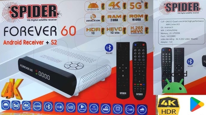 ريسيفر SPIDER FOREVER 60  اندرويد  مدخل انترنت 4k