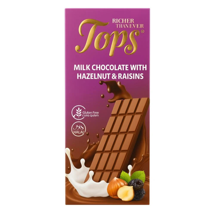 توبس شوكولاتة الواح بندق وزبيب100غ