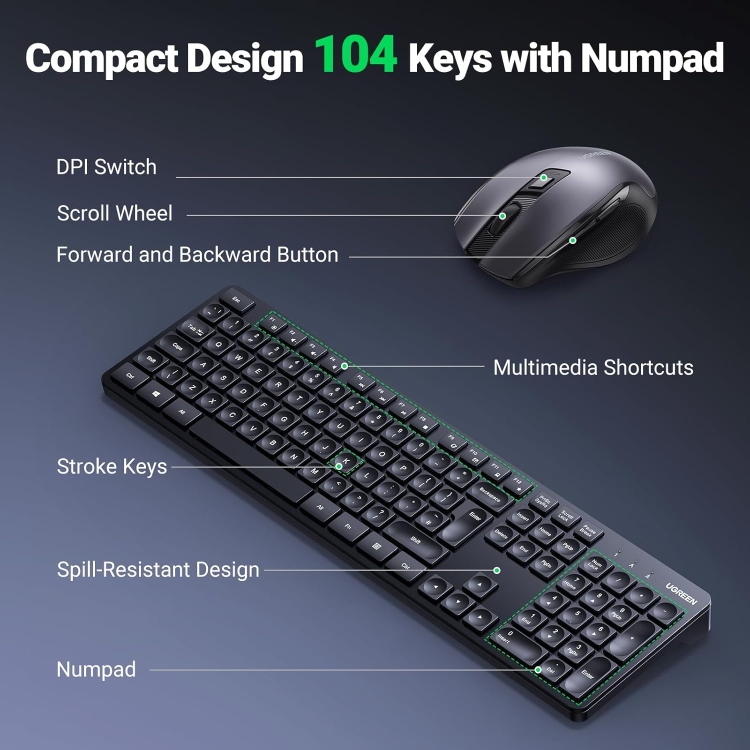 UGREEN 45248 MK006 WIRELESS KEYBOARD AND MOUSE COMBO