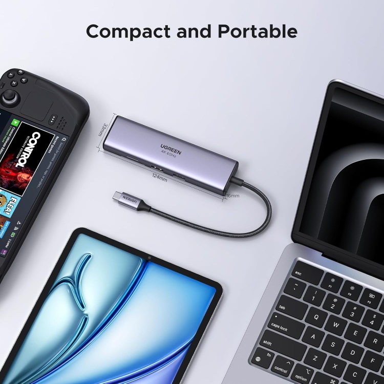 UGREEN CM512 60515  7 IN 1 USB C HUB GIGABIT ETHERNET ADAPTER 4K@60HZ HDMI, 100W PD CHARGING, USB A DATA PORTS, SD/TF CARD READER COMPATIBLE WITH MAC M1, M2, M3, IPAD, IPHONE 15 PRO/PRO MAX, STEAM DECK