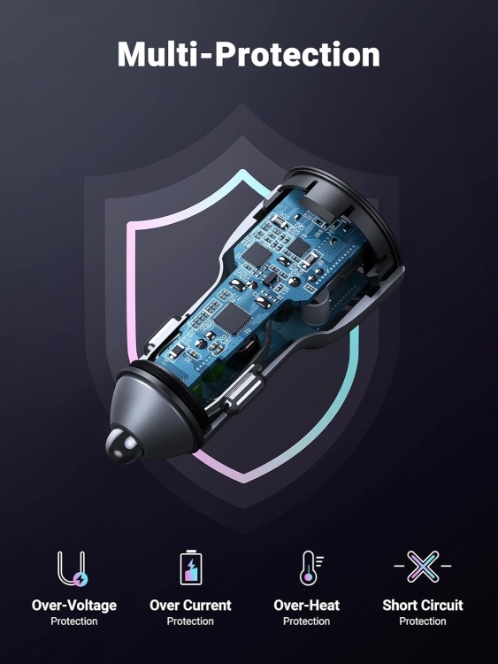 UGREEN CD213 60980 USB-C PD+USB-A QC
W FAST CAR CHARGER GREY(30+22.5)