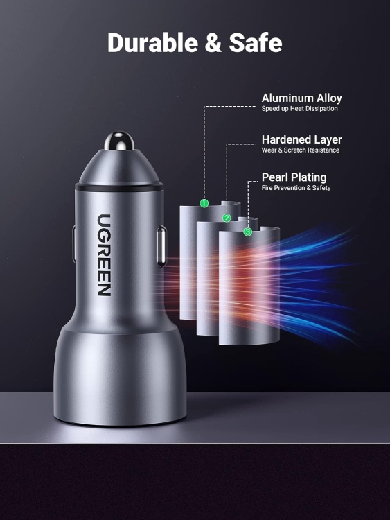 UGREEN CD213 60980 USB-C PD+USB-A QC
W FAST CAR CHARGER GREY(30+22.5)