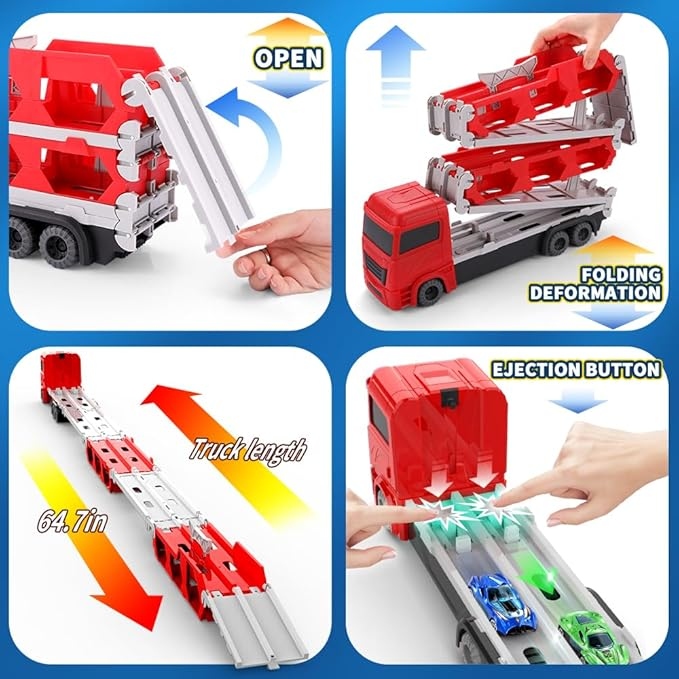 شاحنات قابلة للطي مع سيارات صغيرة.