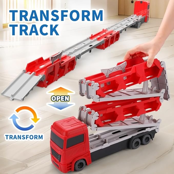 شاحنات قابلة للطي مع سيارات صغيرة.