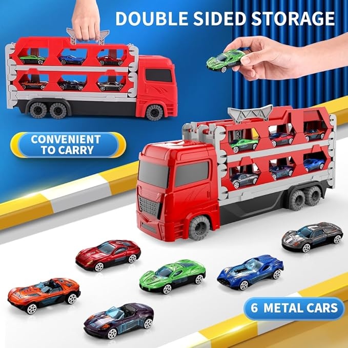 شاحنات قابلة للطي مع سيارات صغيرة.