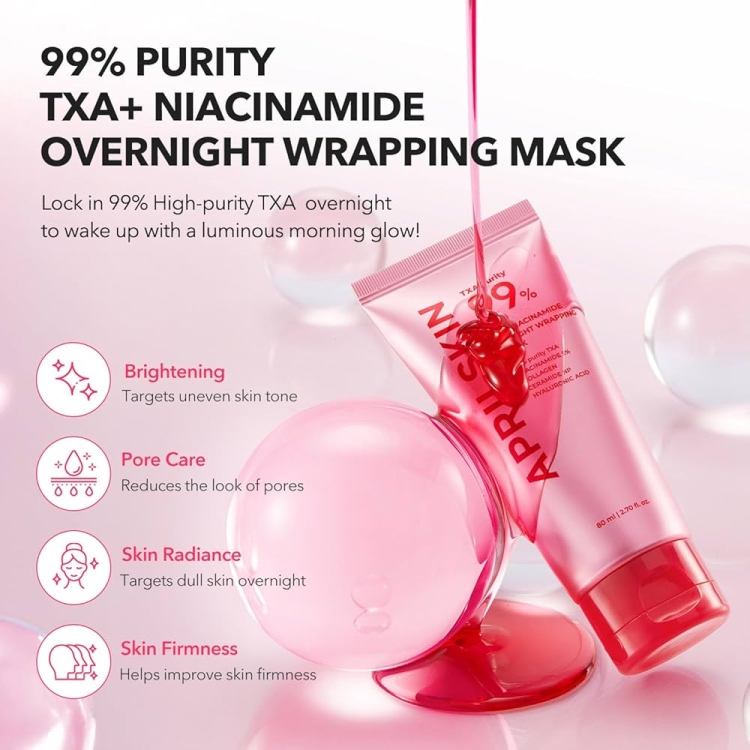 APRILSKIN TXA Niacinamide 99 Overnight Wrapping Mask | 99% High-Purity TXA+Niacinamide for Uneven Skin Tone | Overnight Skin Booster for Toning Care