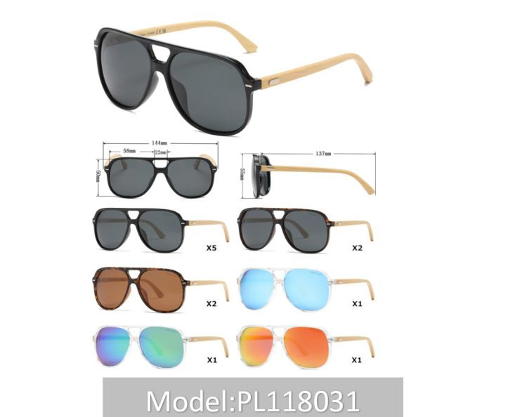 EyeframesInt-DY-PL118031, Bamboo Polarized Flat Top Sunglasses, Assorted Colors