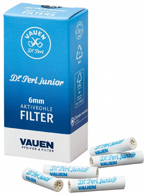 VAUEN -  Dr. Perl junior - Tobacco Pipe Filters - Extra Slim - 6mm - Pack of 30