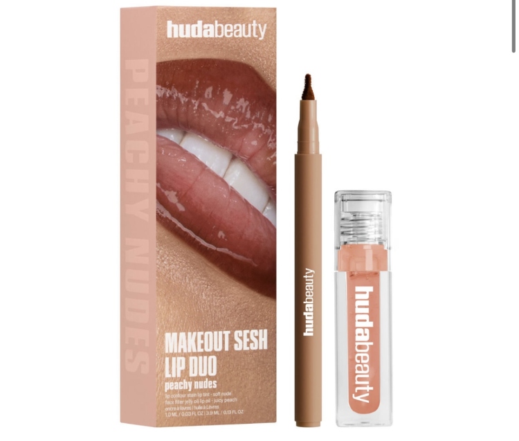 Huda Beauty Makeout Sesh Lip Duo Peachy Nudes