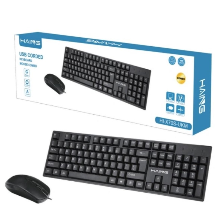HAING HI-X70S-UKM USB CORDED WHITE KEYBOARD & MOUSE COMBO -BLACK