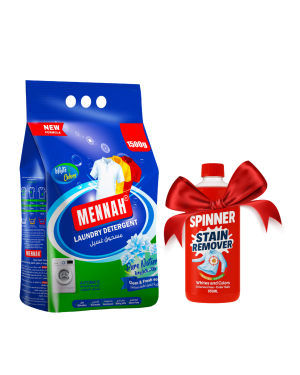 منه مسحوق غسيل 1500غ مع هدية مزيل بقع سبينر