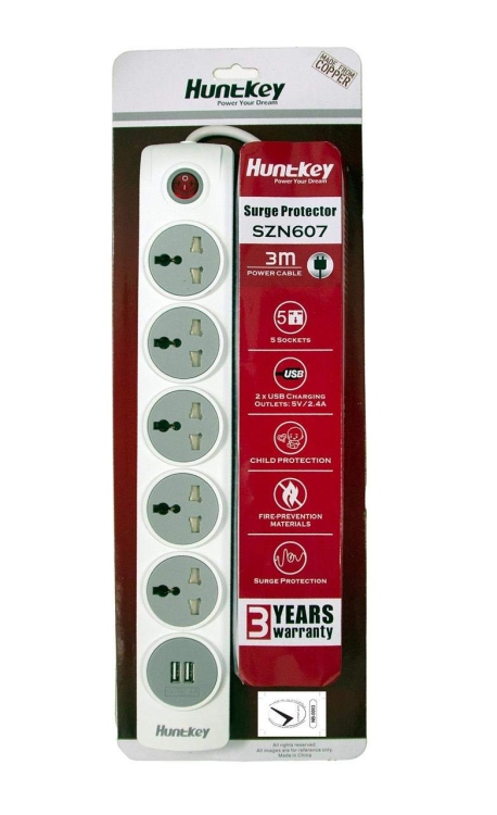 HUNTKEY SZN607 POWER STRIPS,+ 2USB PORT 2.4A 3M