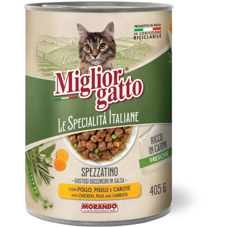 Miglior gatto Specialties Stew with Chicken, Peas and Carrots chunks 405g