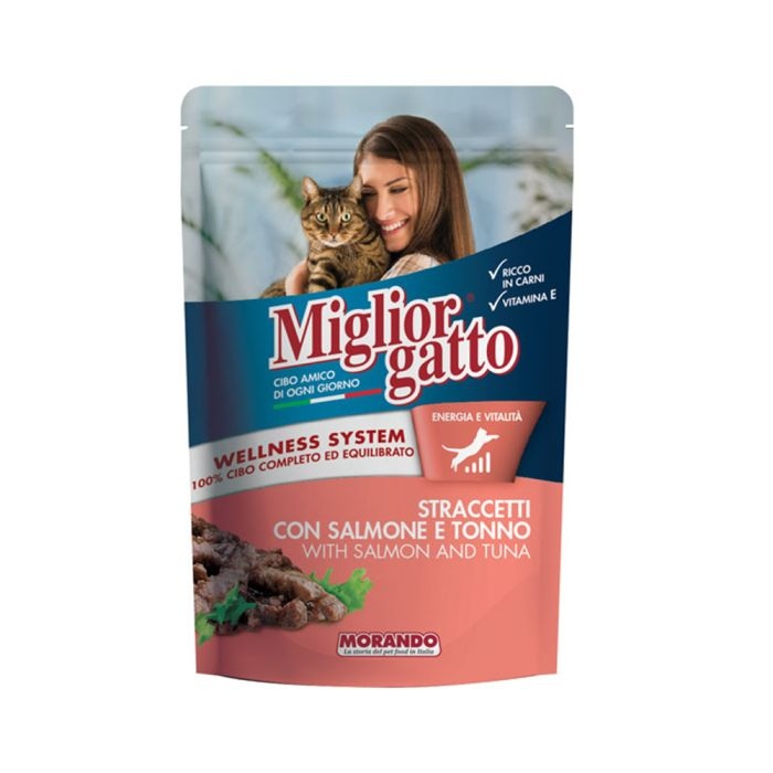 Miglior gatto Strips with Salmon and Tuna Pouch 100g