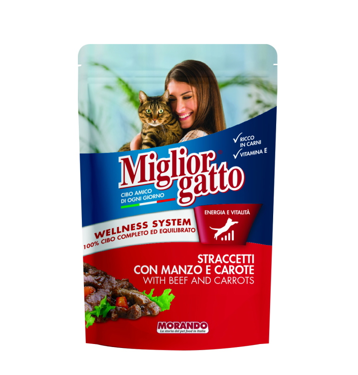 Miglior gatto Strips with Beef and Carrots Pouch 100g