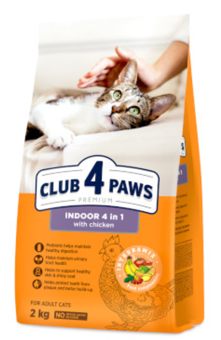 كلوب 4 باوز – للقطط الداخلية 4 في 1 طعام جاف للقطط بنكهة الدجاج