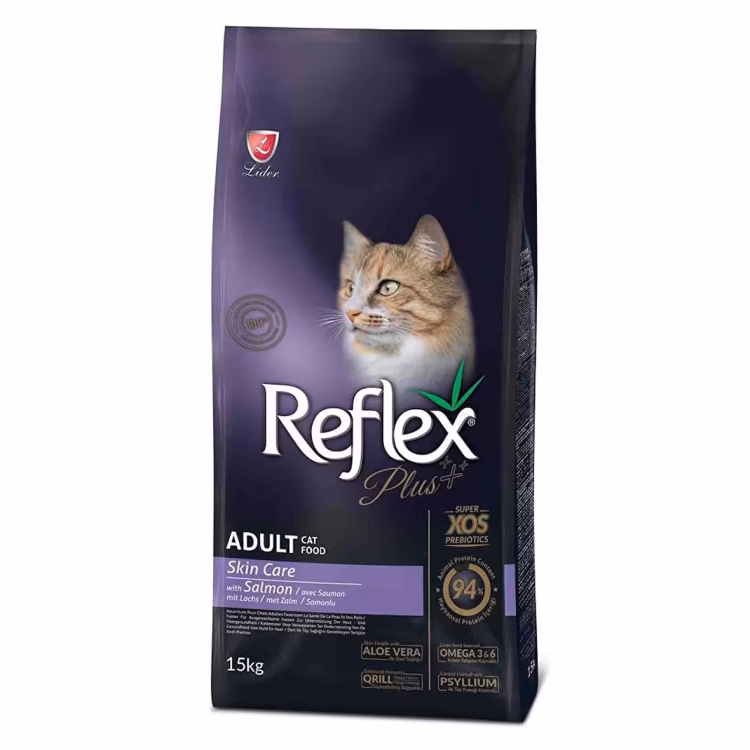 Reflex Plus Skin Care Dry Cat Food with Salmon for Adults 15kg 