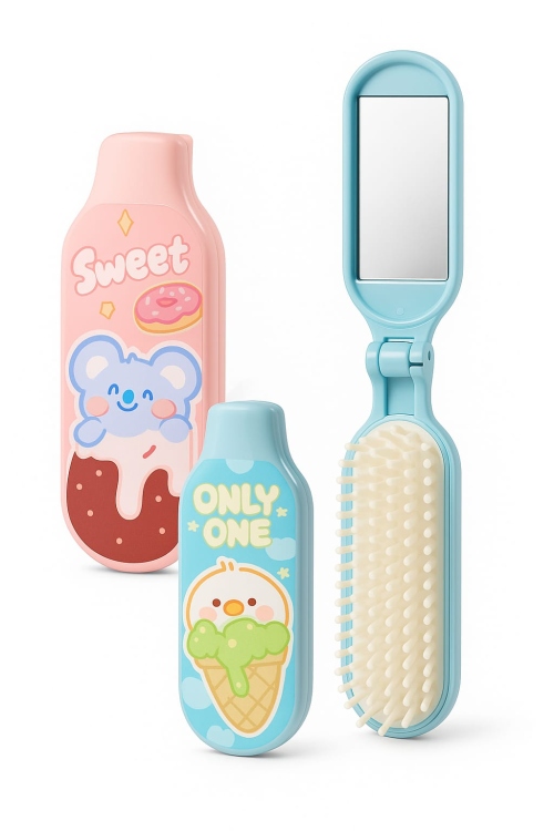 فرشاة شعر اطفال صغيرة قابلة للطي مع مرآة 