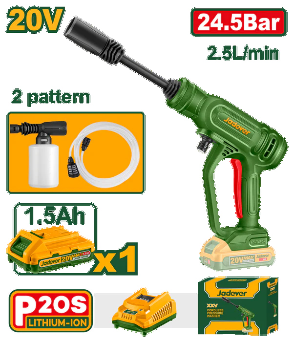 ماكنة غسيل شحن 20V – طقم تنظيف محمول عالي الضغط من جادايفر (JDQX01202)