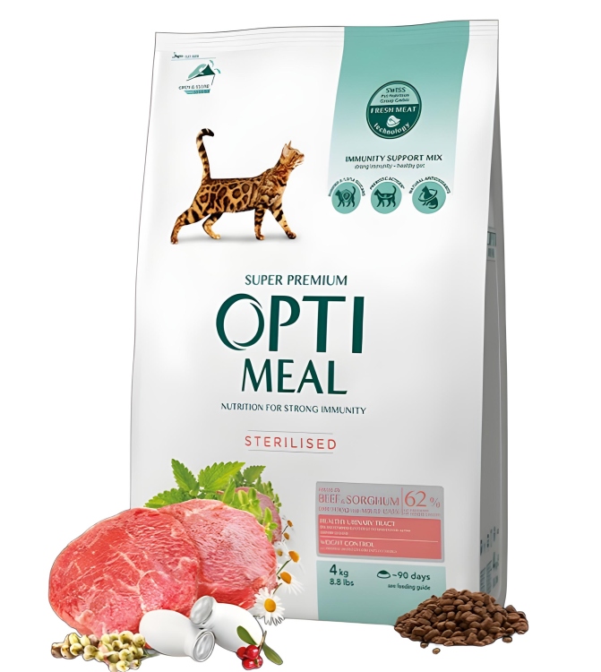 دراي فود اوبتميل للقطط المعقمة بنكهة اللحم البقري وزن 4kg