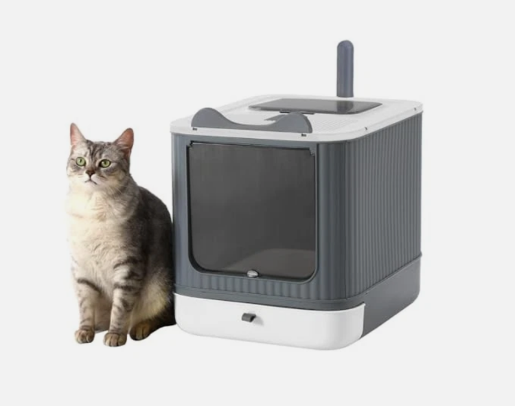 JZ-342 صندوق قمامة قطط قابل للطي، صندوق قمامة مغلق بالكامل مع غطاء