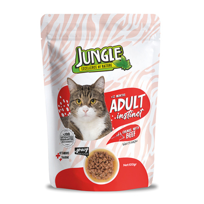 jungle wet 100g pouch beef greavy  سعر الحبة 0.50 الصندوق يحتوي على 24 حبة