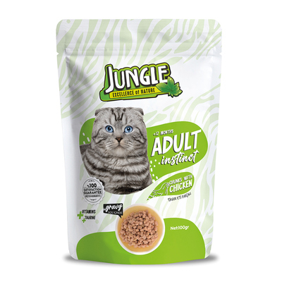 jungle wet 100g pouch chicken jelly  سعر الحبة 0.50 الصندوق يحتوي على 24 حبة