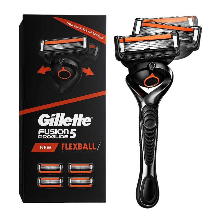 ماكنة متحركة مع اربع رؤوس من جيليت فيوجن فايف بروجلايد