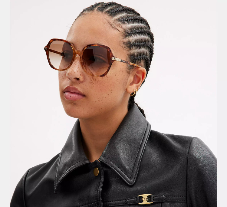 EyeframesInt-COACH-CL925 - Wrap Around Hangtag Oversized Geometric Round Sunglasses - Assorted Colors