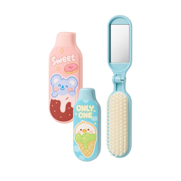 فرشاة شعر اطفال صغيرة قابلة للطي مع مرآة 