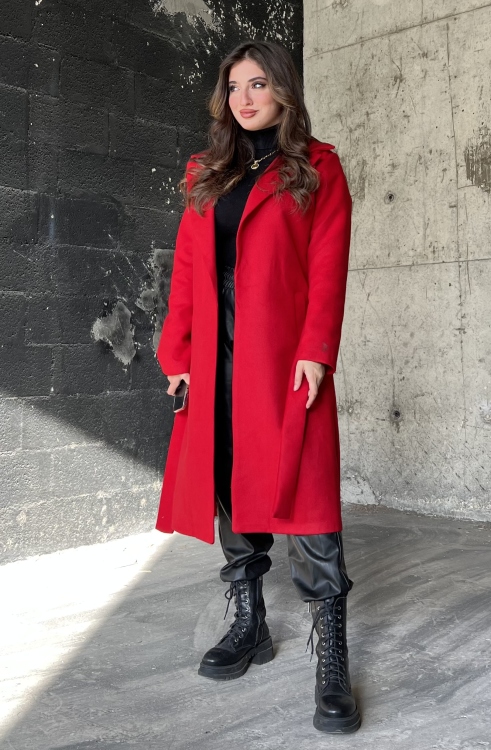 Lapel Neck Belted Coat