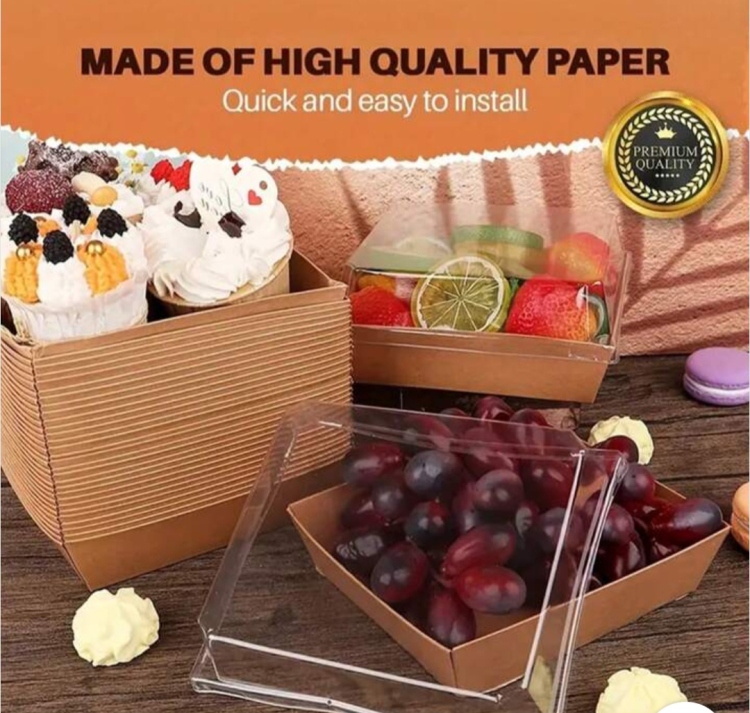 علب كرتون بني وجه شفاف 