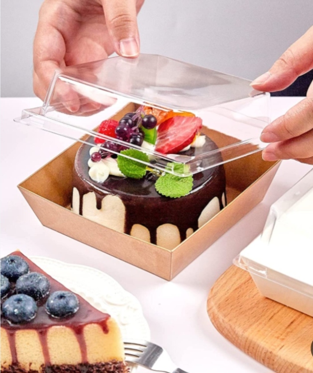 علب كرتون بني وجه شفاف 