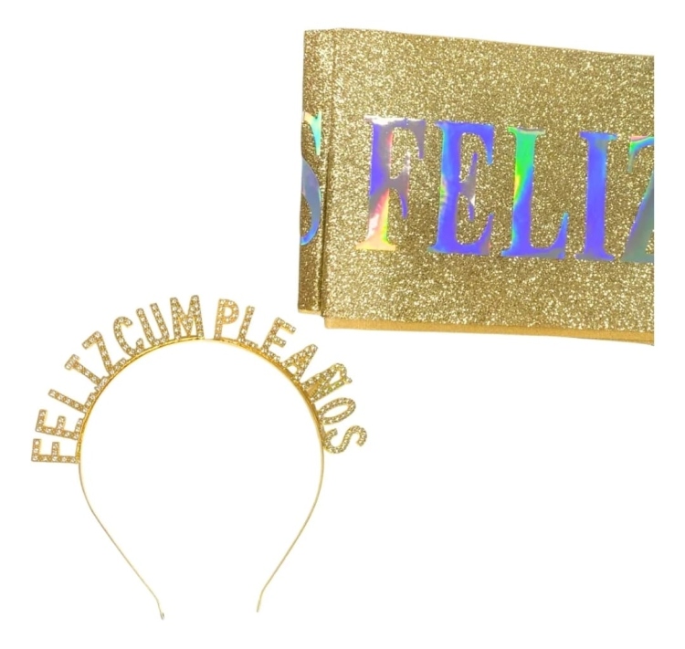 طوق شعر مع وشاح اعياد ميلاد ذهبي