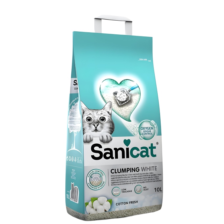 رمل القطط Sanicat  قطن أبيض فريش 10 لتر